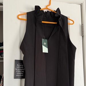 NWT Tuckernuck Blythe Black Ruffle Neck Mini Dress size L